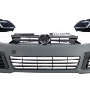 Front Bumper with LED Headlights Flowing Dynamic Sequential Turning Lights suitable for VW Golf VI 6 MK6 (2008-2013) R20 Design With PDC