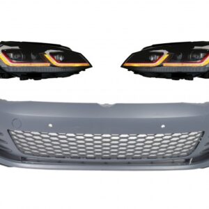 Front Bumper with LED Headlights Sequential Dynamic Turning Lights Red suitable for VW Golf VII 7 5G (2013-2017) Facelift G7.5 GTI Look