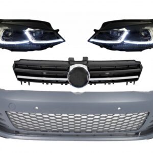 Front Bumper with LED Headlights Sequential Dynamic Turning Lights and Grille Chrome Insertions suitable for VW Golf VII 7 5G (2013-2017) GTI Look