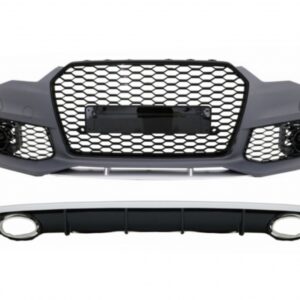 Front Bumper with Rear Bumper Diffuser with Exhaust Tips suitable for Audi A6 C7 4G Facelift (2011-2014) RS6 Design