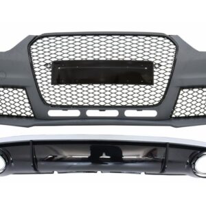 Front Bumper with Rear Bumper Valance Diffuser & Exhaust Tips suitable for Audi A4 B8 Facelift (2012-2015) Limousine Avant RS4 Design