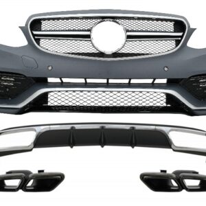 Front Bumper with Rear Diffuser and Exhaust Muffler Tips Black suitable for Mercedes E-Class W212 Facelift (2013-2016) only Standard Bumper