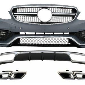 Front Bumper with Rear Diffuser and Exhaust Muffler Tips Chrome suitable for Mercedes E-Class W212 Facelift (2013-2016) only Standard Bumper