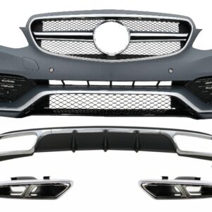 Front Bumper with Rear Diffuser and Exhaust Muffler Tips Chrome suitable for Mercedes E-Class W212 Facelift (2013-2016) E65 Design only Standard Bumper
