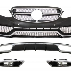 Front Bumper with Rear Diffuser and Exhaust Muffler Tips Chrome suitable for Mercedes E-Class W212 Facelift (2013-2016) E65 Design only Standard Bumper