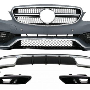 Front Bumper with Rear Diffuser and Exhaust Muffler Tips Black suitable for Mercedes E-Class W212 Facelift (2013-2016) E65 Design only Standard Bumper