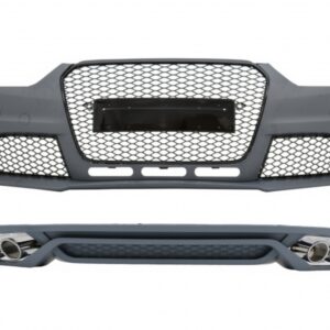 Front Bumper with Rear Diffuser and Exhaust Muffler Tips suitable for Audi A4 B8 Sedan Facelift (2012-2015) RS4 Design