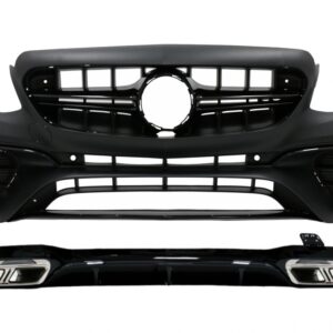 Front Bumper with Rear Diffuser and Exhaust Muffler Tips suitable for Mercedes E-Class W213 (2016-up) E63 Design Black Edition