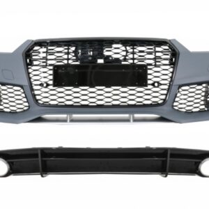 Front Bumper with Rear Diffuser Black and Exhaust Tips suitable for Audi A7 4G Facelift (2015-2018) RS7 Design Only S-Line