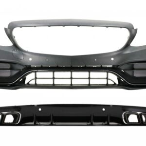 Front Bumper with Rear Diffuser suitable for Mercedes C-Class A205 Cabriolet C205 Coupe (2014-2019) C63 Design Black