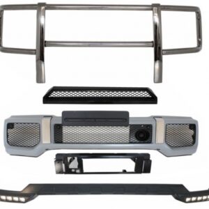 Front Bumper with Spoiler LED DRL Upper Spoiler Lip and BullBar suitable for Mercedes G-Class W463 (1989-2017) G65 Design