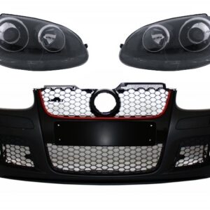 Front Bumper with Xenon Look Headlights Black suitable for VW Golf 5 V Mk5 (2003-2007) Jetta (2005-2010) GTI Design