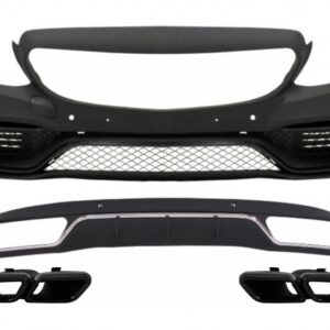 Front Bumper without central grille and Diffuser with Muffler Tips Black suitable for Mercedes C-Class W205 S205 (2014-2018) C63 Design