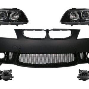 Front Bumper without PDC with Fog Light Projectors and Headlights Black suitable for BMW 3 series E90 E91 Non-LCI (2005-2008) Sedan Touring M3 Design