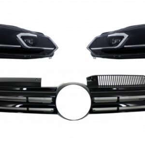 Front Grille Cerntral Grille suitable for VW Golf VI (2008-2013) with LED Headlights Flowing Dynamic Sequential Turning Lights R20 Design