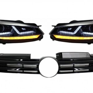 Front Grille suitable for VW Golf VI (2008-2012) with Osram Xenon Headlights Chrome LED Dynamic Sequential Turning Lights R20 Design