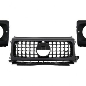 Front Grille with Headlights Covers suitable for Mercedes G-Class W464 W463A & G63 AMG (06.2018-Up) GT-R Panamericana Design Piano Black