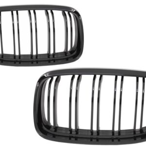 Front Kidney Grilles suitable for BMW 3 Series E90 E91 LCI (2008-2011) Double Stripe M Design Piano Black