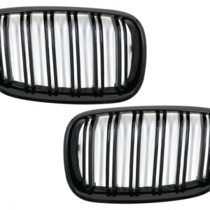 Front Kidney Grilles suitable for BMW X5 E70 X6 E71 (2007-2014) Double Stripe M Design Piano Black