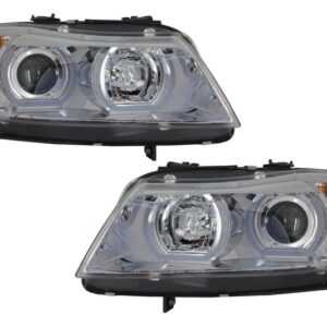 Headlights 3D LED Angel Eyes suitable for BMW E90 E91 (03.2005-08.2008) U-Type Chrome HID