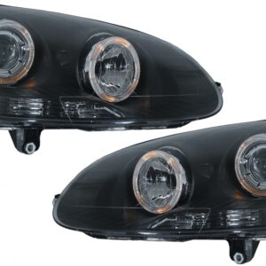 Headlights Angel Eyes Dual Halo Rims suitable for VW Golf 5 V (2003-2007) LHD or RHD Black