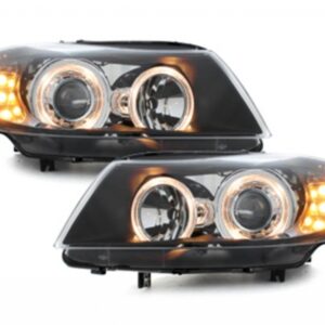 Headlights Angel Eyes LED suitable for BMW 3 Series E90 Sedan E91 Touring (03.2005-08.2008) 2 Halo Rims Black