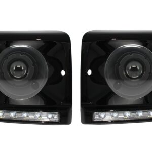 Headlights Covers LED DRL Chrome suitable for Mercedes G-Class W463 (1989-2012) G65 Design with Black Headlights Bi-Xenon Look
