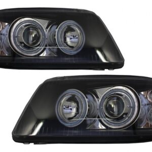 Headlights Dual Halo Rims suitable for VW Transporter T5 (04.2003-08.2009) Angel Eyes Black