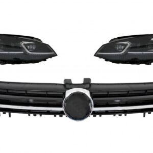 Headlights LED Dynamic Turning Lights G7.5 Look with Central Grille suitable for VW Golf 7 VII (2012-2017) R-Line Design Chrome
