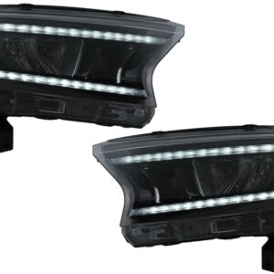 Headlights LED Light Bar suitable for Ford Ranger (2015-2020) LHD Full Black Housing with Sequential Dynamic Turning Lights