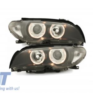Headlights suitable for BMW 3 Series E46 Coupe (2003-2006) Angel Eyes 2 Halo Rims Black