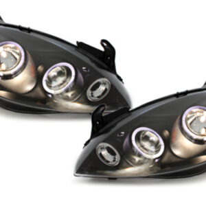 Headlights suitable for Opel Corsa C (2000-2006) Angel Eyes 2 Halo Rims Black