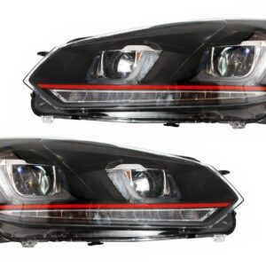 Headlights suitable for VW Golf 6 VI (2008-2012) Golf 7 3D LED DRL U-Design LED Flowing Turning Light Red Stripe GTI