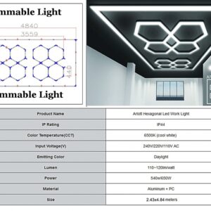 Hexagon HoneyComb Ceiling Light System 3.56 x 1.86 m Dimmable Light