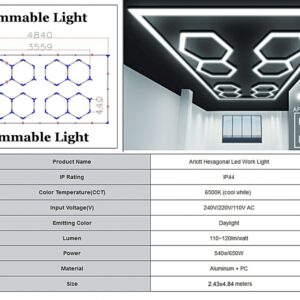 Hexagon HoneyComb Ceiling Light System 3.56 x 2.10 m Dimmable Light