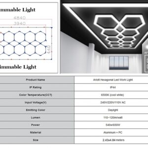 Hexagon HoneyComb Ceiling Light System 3.94 x 1.86 m Dimmable Light