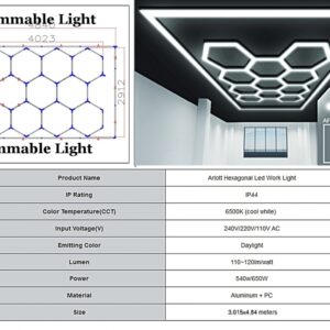 Hexagon HoneyComb Ceiling Light System 4.02 x 2.91 m Dimmable Light