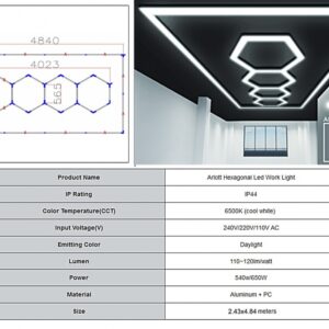 Hexagon HoneyComb Ceiling Light System 4.03 x 1.18 m
