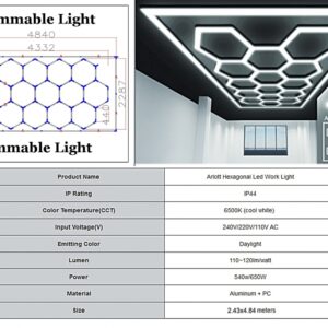 Hexagon HoneyComb Ceiling Light System 4.33 x 2.28 m Dimmable Light