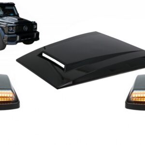 Hood Scoop Bonnet Scoop with Turning Lights LED Sequential Dynamic suitable for Mercedes G-Class W463 (1989-2017) C197 Obsidian Black ABS