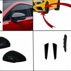 Kit Front Bumper Flaps Side Fins Flaps suitable for Mercedes A-Class W177 V177 (05.2018-2022) with Mirror Covers A35 Design Black Edition