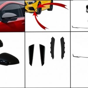 Kit Front Bumper Flaps Side Fins Flaps suitable for Mercedes A-Class W177 V177 (05.2018-2022) with Bumper Lip Extension and Mirror Cover A35 Design Black Edition