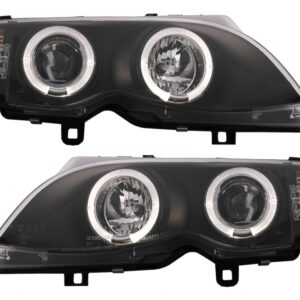 LED Angel Eyes Headlights suitable for BMW 3 Series E46 Facelift Limousine Touring (2001-2005) Black