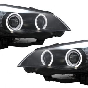 LED Angel Eyes Headlights suitable for BMW 5 Series E60 E61 (2003-2007) Black LCI Design
