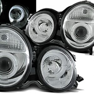 LED Angel Eyes Headlights suitable for Mercedes E-Class W210 (06.1999-2002) Chrome Facelift Design