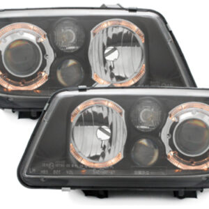 LED Angel Eyes Headlights suitable for VW Bora (09.1998-07.2005) 2 Halo Rims Black