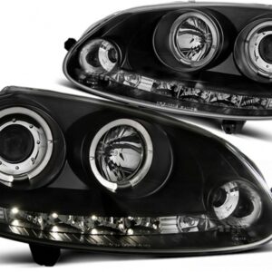 LED Angel Eyes Headlights suitable for VW Golf V 5 (2004-2009) Jetta (2005-2010) Black
