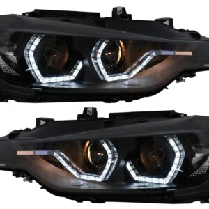 LED DRL Angel Eyes Headlights suitable for BMW 3 Series F30 F31 LCI Sedan Touring (2015-2019) Black