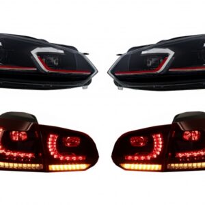 LED Headlights and Taillights suitable for VW Golf 6 VI (2008-2013) With Facelift G7.5 GTI Look Red Flowing Dynamic Sequential Turning Lights LHD