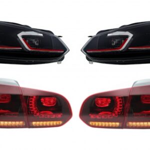 LED Headlights and Taillights suitable for VW Golf 6 VI (2008-2013) With Facelift G7.5 GTI Look Red Flowing Dynamic Sequential Turning Lights LHD